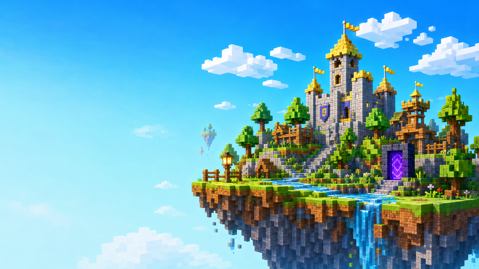 Castelo da Cubolândia em uma ilha flutuante