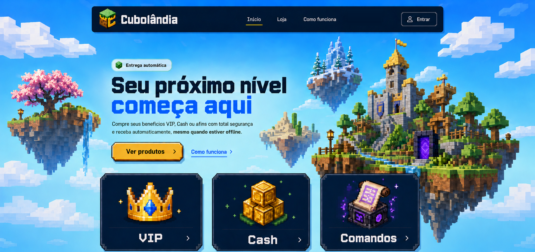 Loja Cubolândia no estilo Aventura Pixel